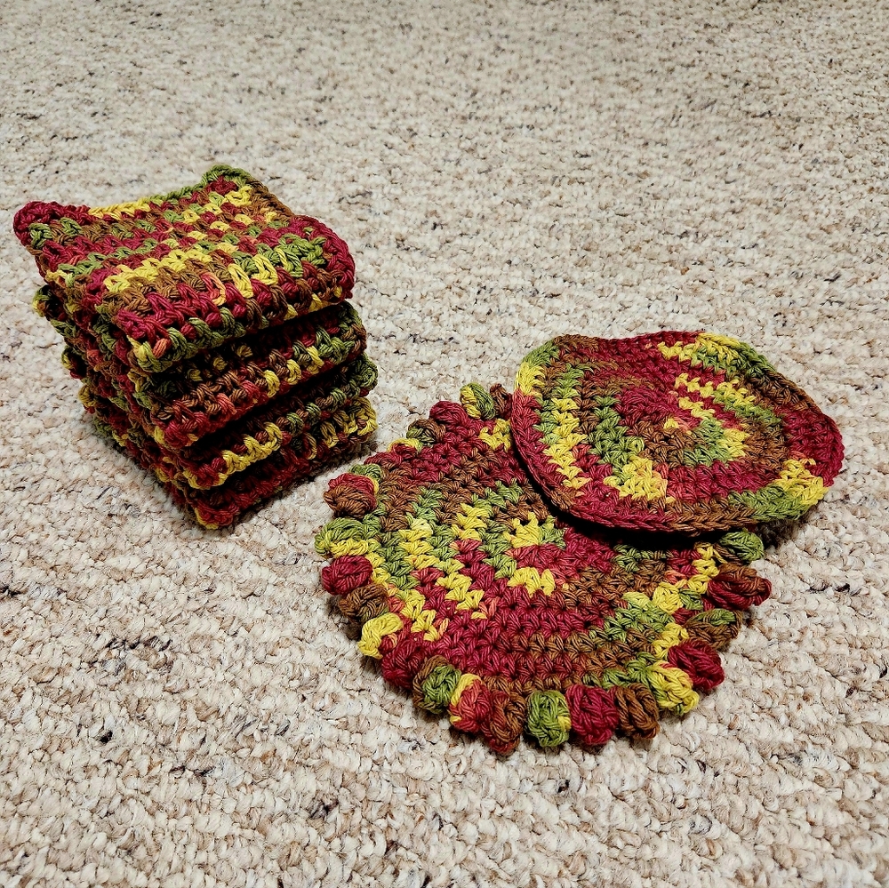 Crochet Autumn Leaves Washcloth and Face Disc Set